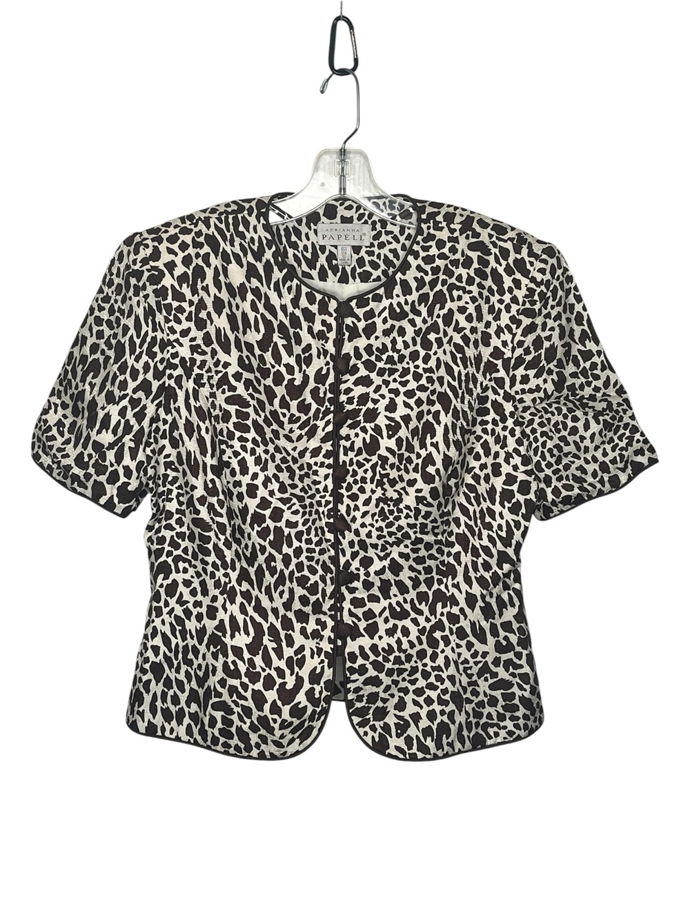 Adrianna Papell Size 12 Animal Print Silk Top Vintage Button Front